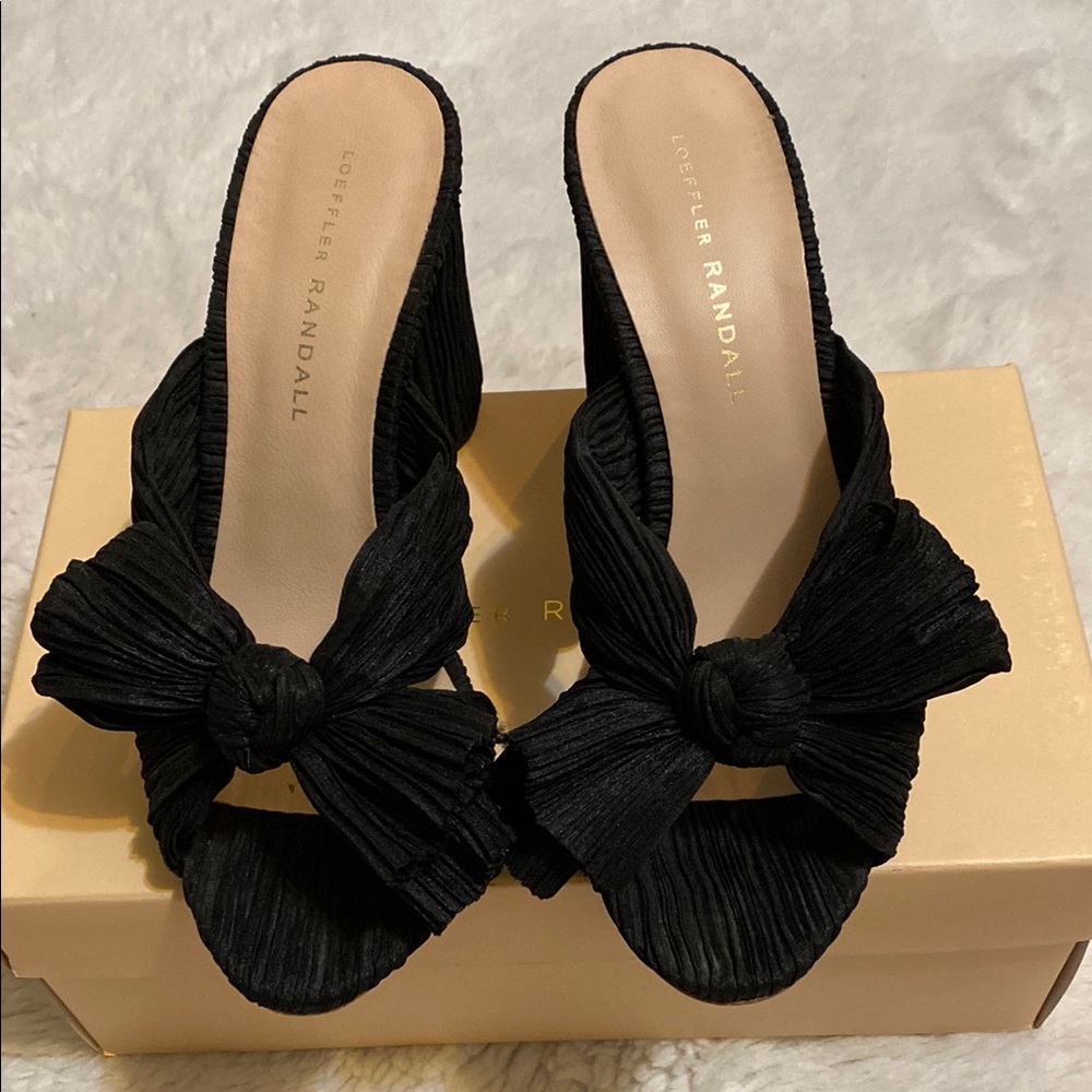 Loeffler Randall Black Mules with Bow Detail
